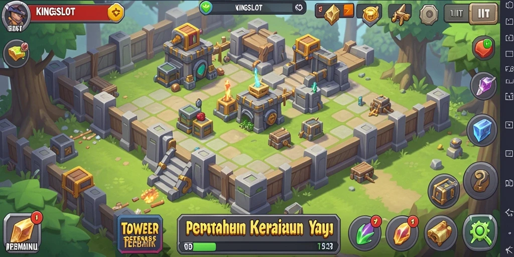 Tampilan gameplay KINGSLOT yang menantang dengan aksi Tower Defense seru.