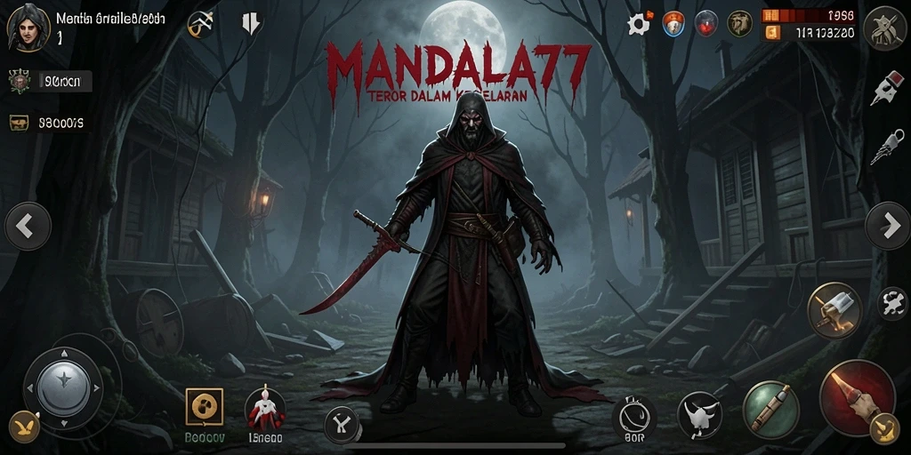 Gameplay menakutkan MANDALA77 dengan suasana gelap dan mencekam.