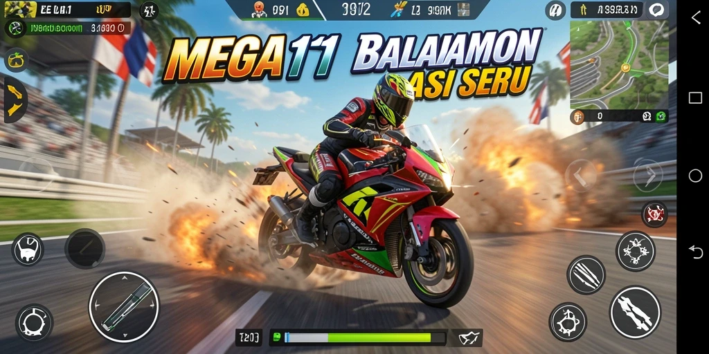 Tampilan seru dari gameplay balapan motor di MEGA111.