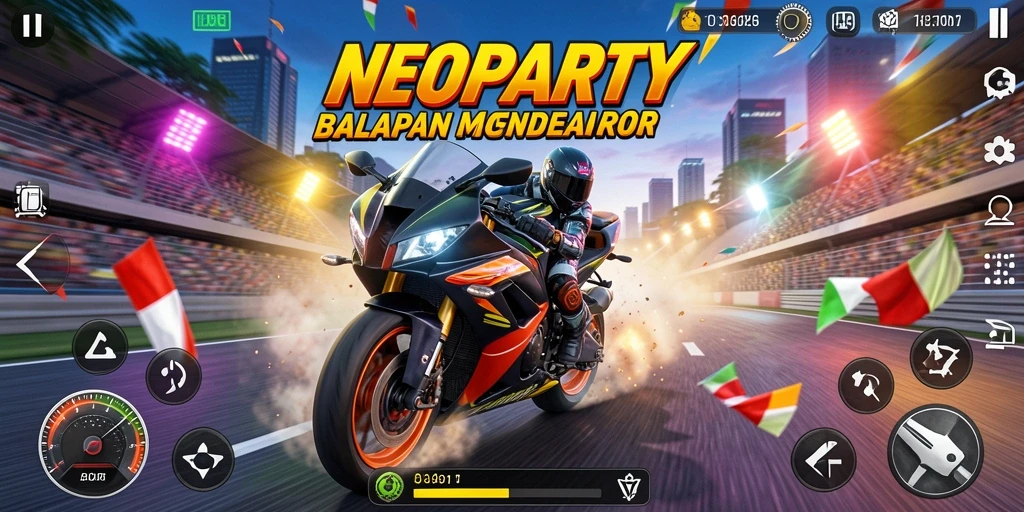 Tampilan snapshot dari serunya gameplay balapan motor di NEOPARTY.