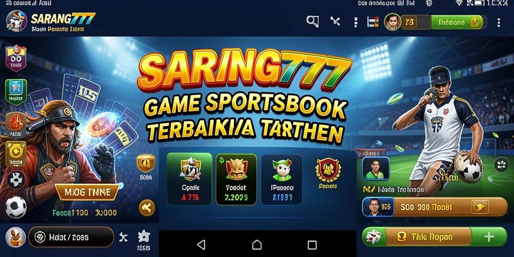 Tangkapan layar utama SARANG777 menunjukkan interface aplikasi Sportsbook yang modern dan mudah digunakan.